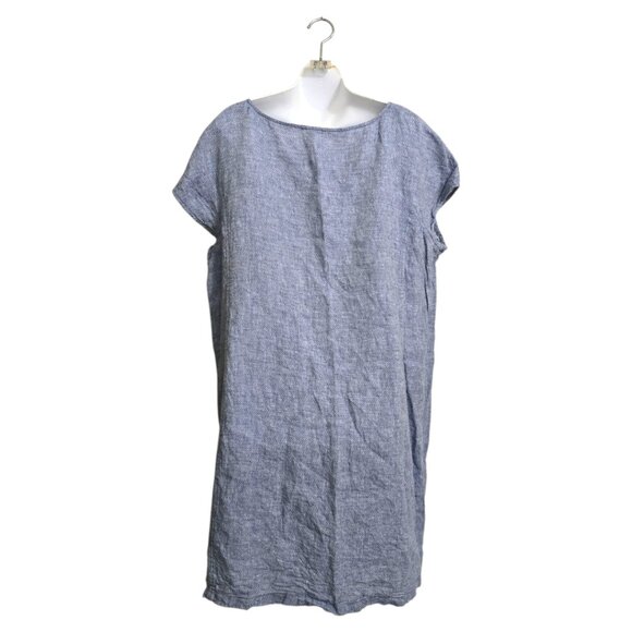 Eileen Fisher Blue Chevron Cap Sleeve Organic Linen Shift Dress Sz XL - Picture 7 of 10